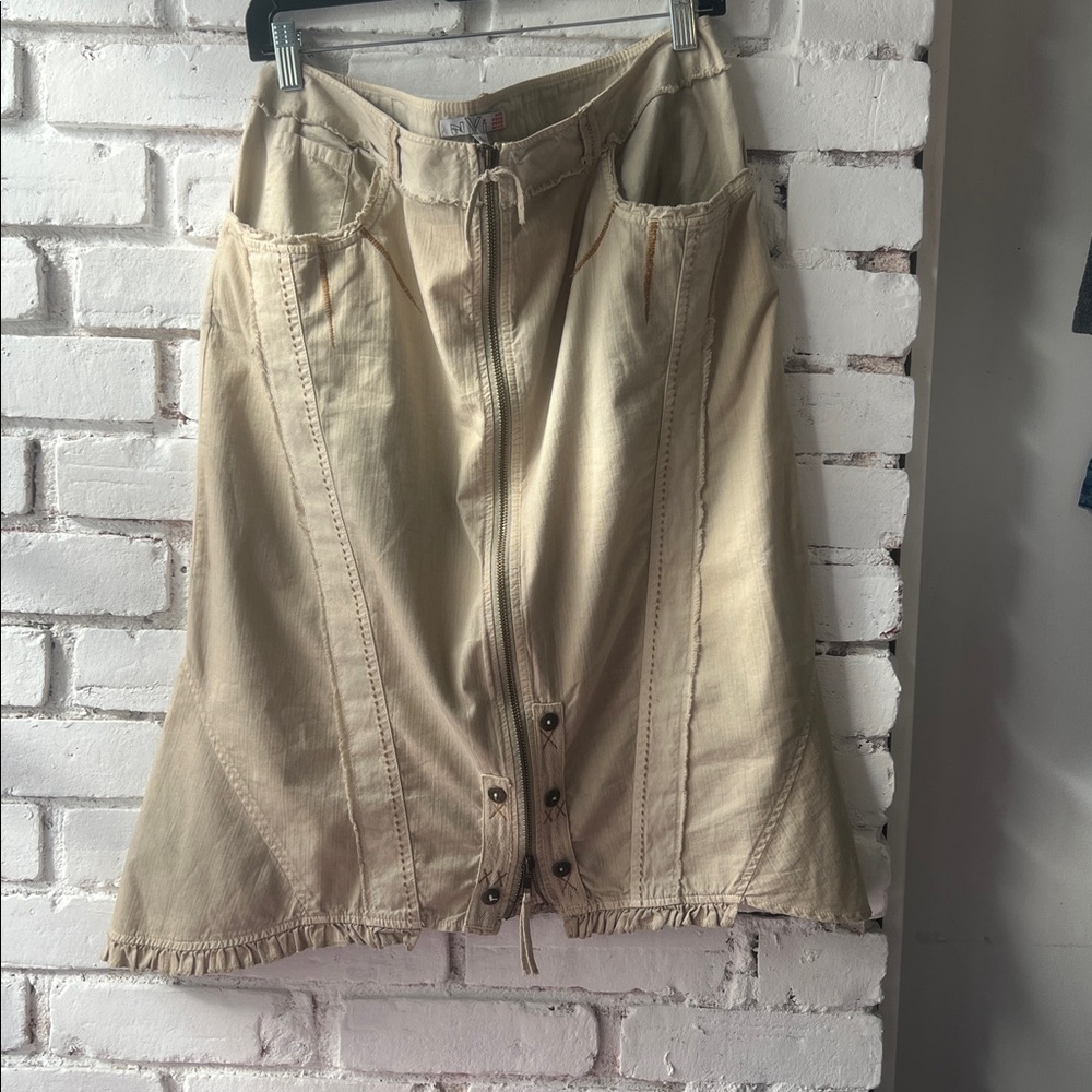 Utility-Style A-Line Midi Skirt in Beige